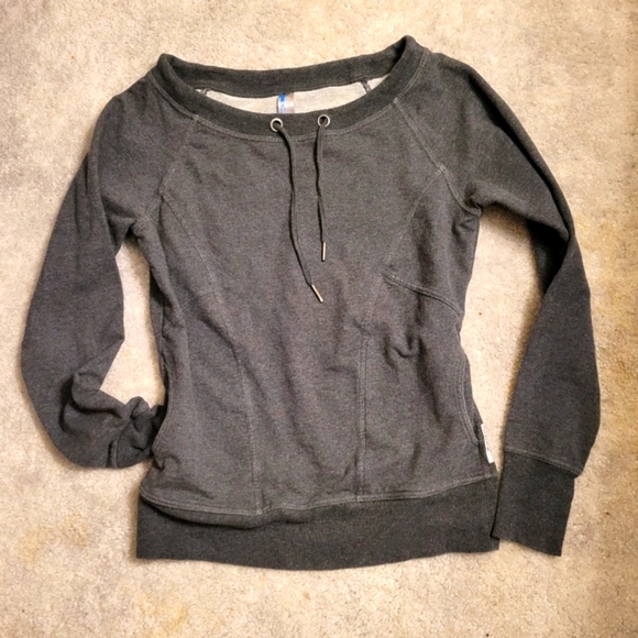 Gray Mondetta Scoop Sweatshirt Drawstring Neck Slim Fit Seamed Detail S - Picture 1 of 7